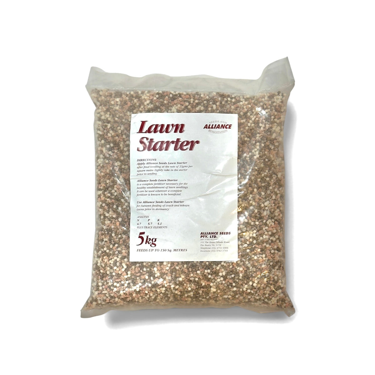 Alliance Seeds Lawn Starter complete lawn fertiliser bag