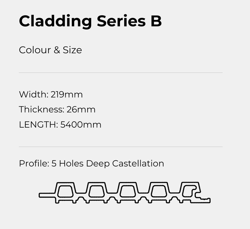 WoodVance Cladding Series B – 5-Hole Profile 5400 x 219 x 26mm